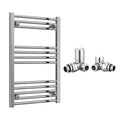 Reina Capo Flat Chrome Bathroom Heated Towel Rail 800 x 500mm with Manual Corner Valves - Stylish Mild Steel Ladder Radiator