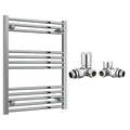 Reina Capo Flat Chrome Bathroom Heated Towel Rail 800 x 600mm with Manual Corner Valves - Stylish Mild Steel Ladder Radiator