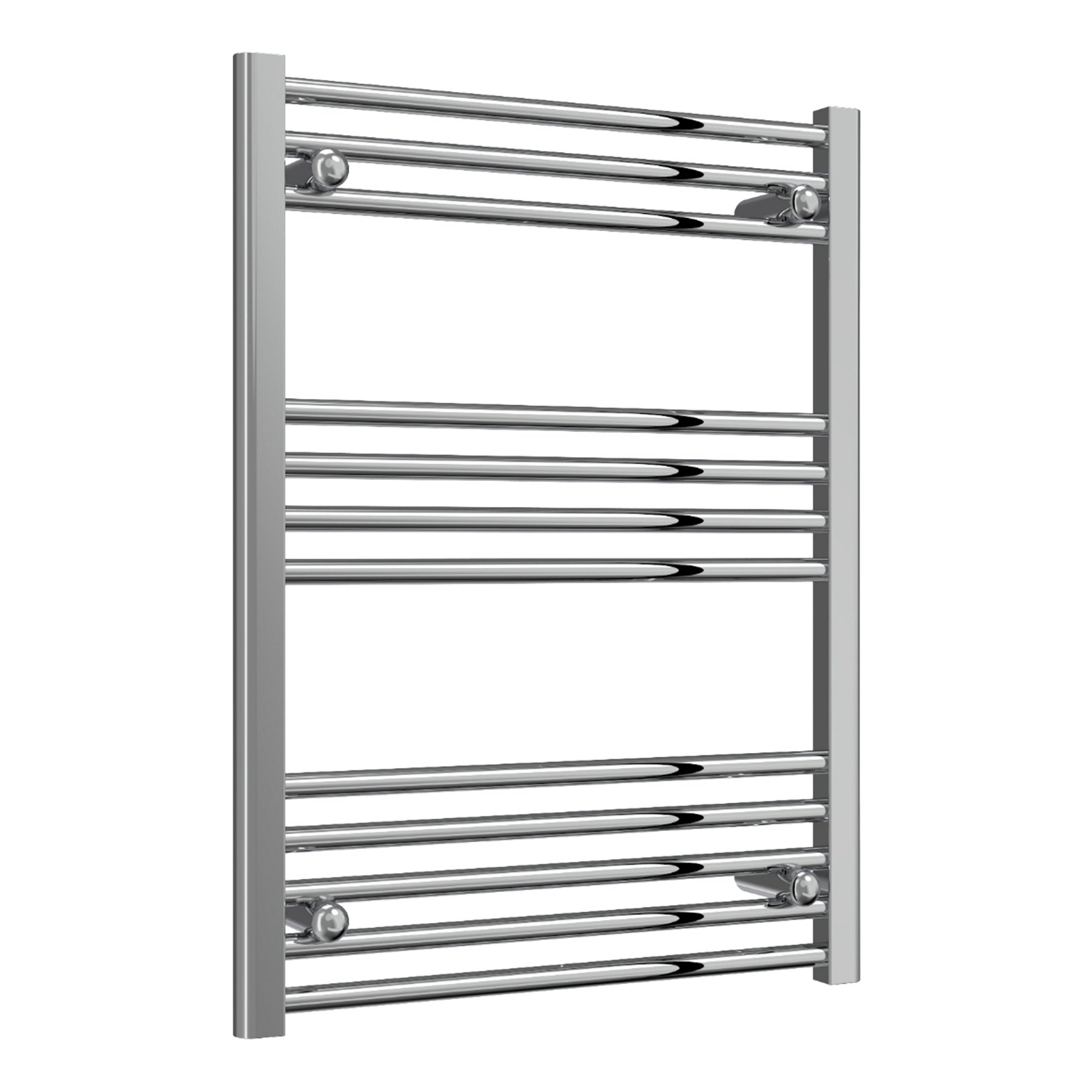 Reina Capo Flat Chrome Bathroom Heated Towel Rail 800 x 600mm with Manual Corner Valves - Stylish Mild Steel Ladder Radiator