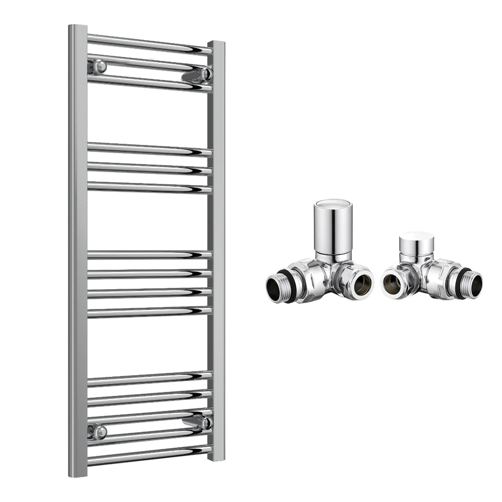 Reina Capo Flat Chrome Bathroom Heated Towel Rail 1000 x 400mm with Manual Corner Valves - Stylish Mild Steel Ladder Radiator
