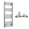 Reina Capo Flat Chrome Bathroom Heated Towel Rail 1000 x 400mm with Manual Corner Valves - Stylish Mild Steel Ladder Radiator