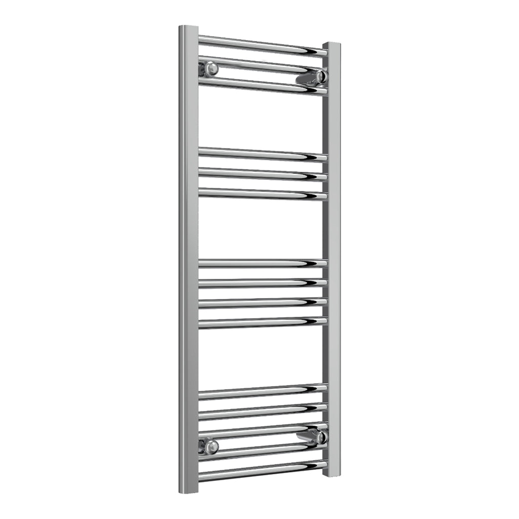 Reina Capo Flat Chrome Bathroom Heated Towel Rail 1000 x 400mm with Manual Corner Valves - Stylish Mild Steel Ladder Radiator