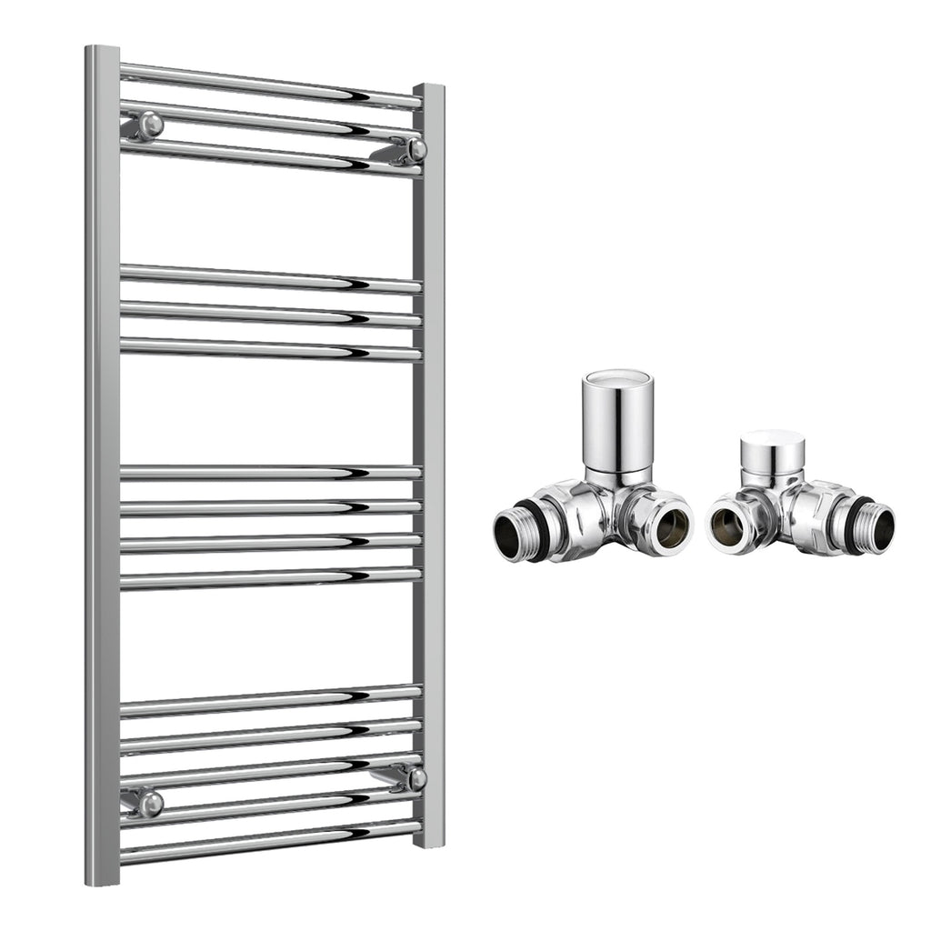 Reina Capo Flat Chrome Bathroom Heated Towel Rail 1000 x 500mm with Manual Corner Valves - Stylish Mild Steel Ladder Radiator