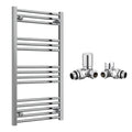 Reina Capo Flat Chrome Bathroom Heated Towel Rail 1000 x 500mm with Manual Corner Valves - Stylish Mild Steel Ladder Radiator