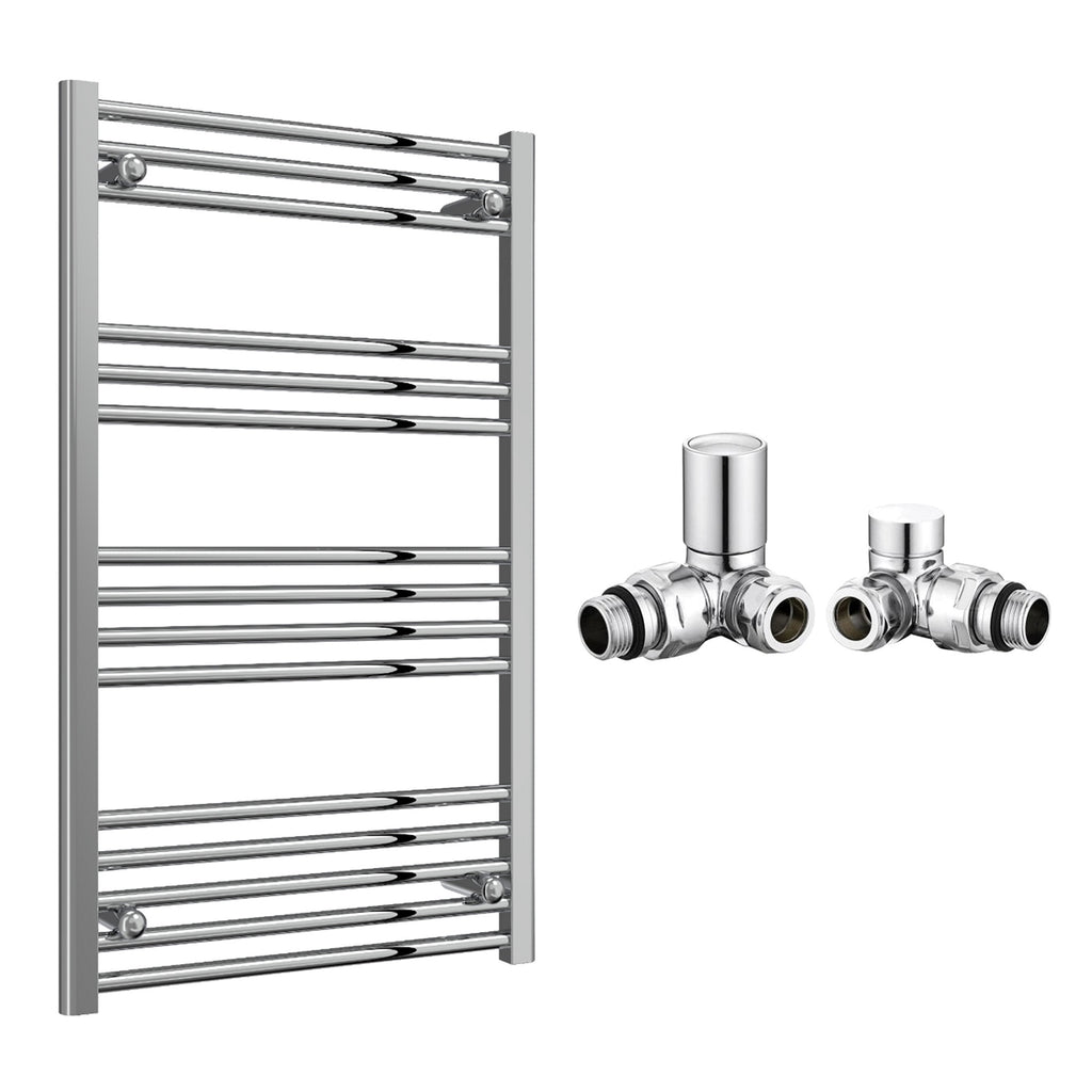 Reina Capo Flat Chrome Bathroom Heated Towel Rail 1000 x 600mm with Manual Corner Valves - Stylish Mild Steel Ladder Radiator