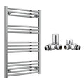Reina Capo Flat Chrome Bathroom Heated Towel Rail 1000 x 600mm with Manual Corner Valves - Stylish Mild Steel Ladder Radiator