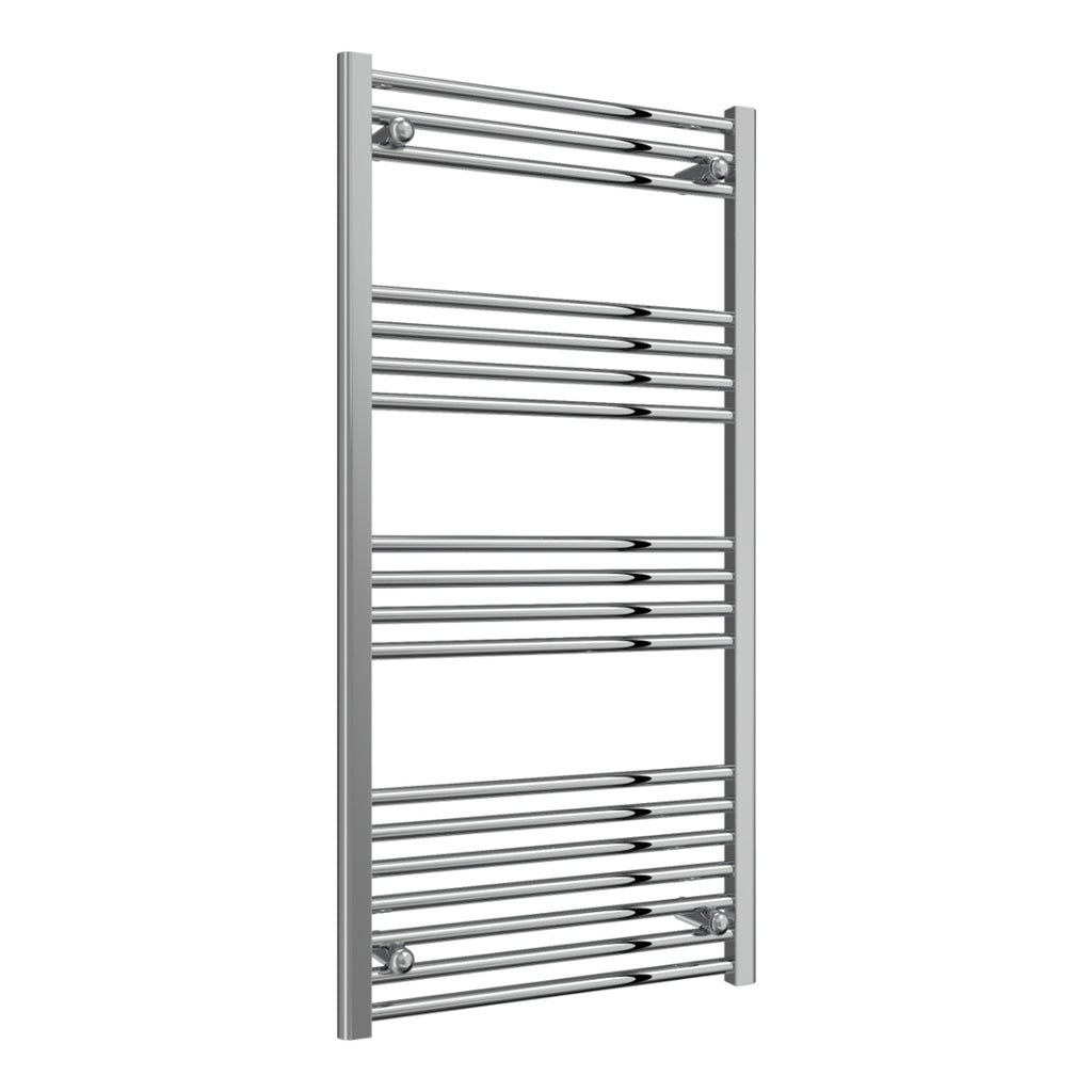 Reina Capo Flat Chrome Bathroom Heated Towel Rail 1200 x 600mm with Manual Corner Valves - Stylish Mild Steel Ladder Radiator