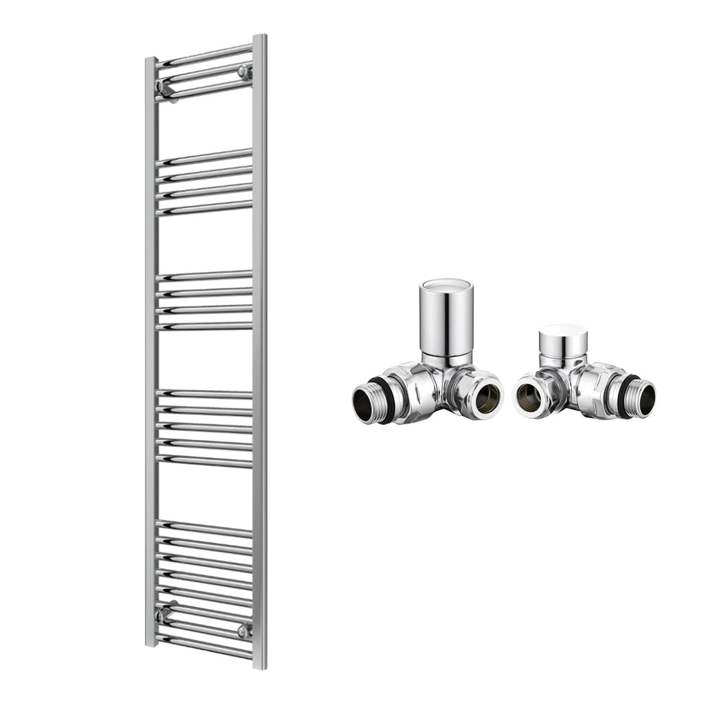 Reina Capo Flat Chrome Bathroom Heated Towel Rail 1600 x 400mm with Manual Corner Valves - Stylish Mild Steel Ladder Radiator