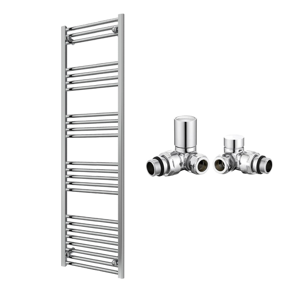 Reina Capo Flat Chrome Bathroom Heated Towel Rail 1600 x 500mm with Manual Corner Valves - Stylish Mild Steel Ladder Radiator