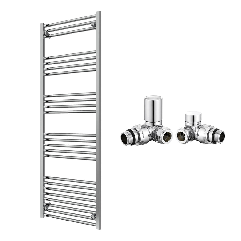 Reina Capo Flat Chrome Bathroom Heated Towel Rail 1600 x 600mm with Manual Corner Valves - Stylish Mild Steel Ladder Radiator