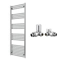 Reina Capo Flat Chrome Bathroom Heated Towel Rail 1600 x 600mm with Manual Corner Valves - Stylish Mild Steel Ladder Radiator
