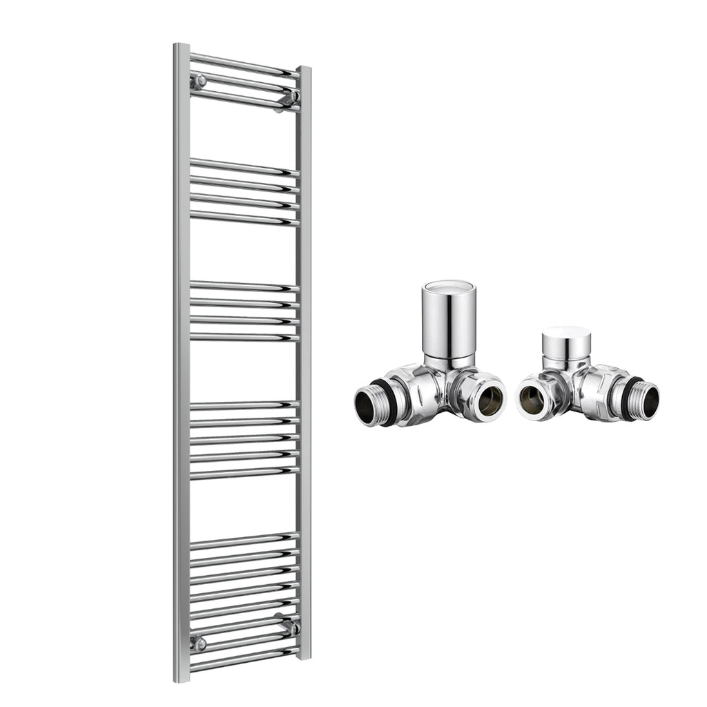 Reina Capo Flat Chrome Bathroom Heated Towel Rail 1800 x 400mm with Manual Corner Valves - Stylish Mild Steel Ladder Radiator