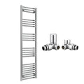 Reina Capo Flat Chrome Bathroom Heated Towel Rail 1800 x 400mm with Manual Corner Valves - Stylish Mild Steel Ladder Radiator