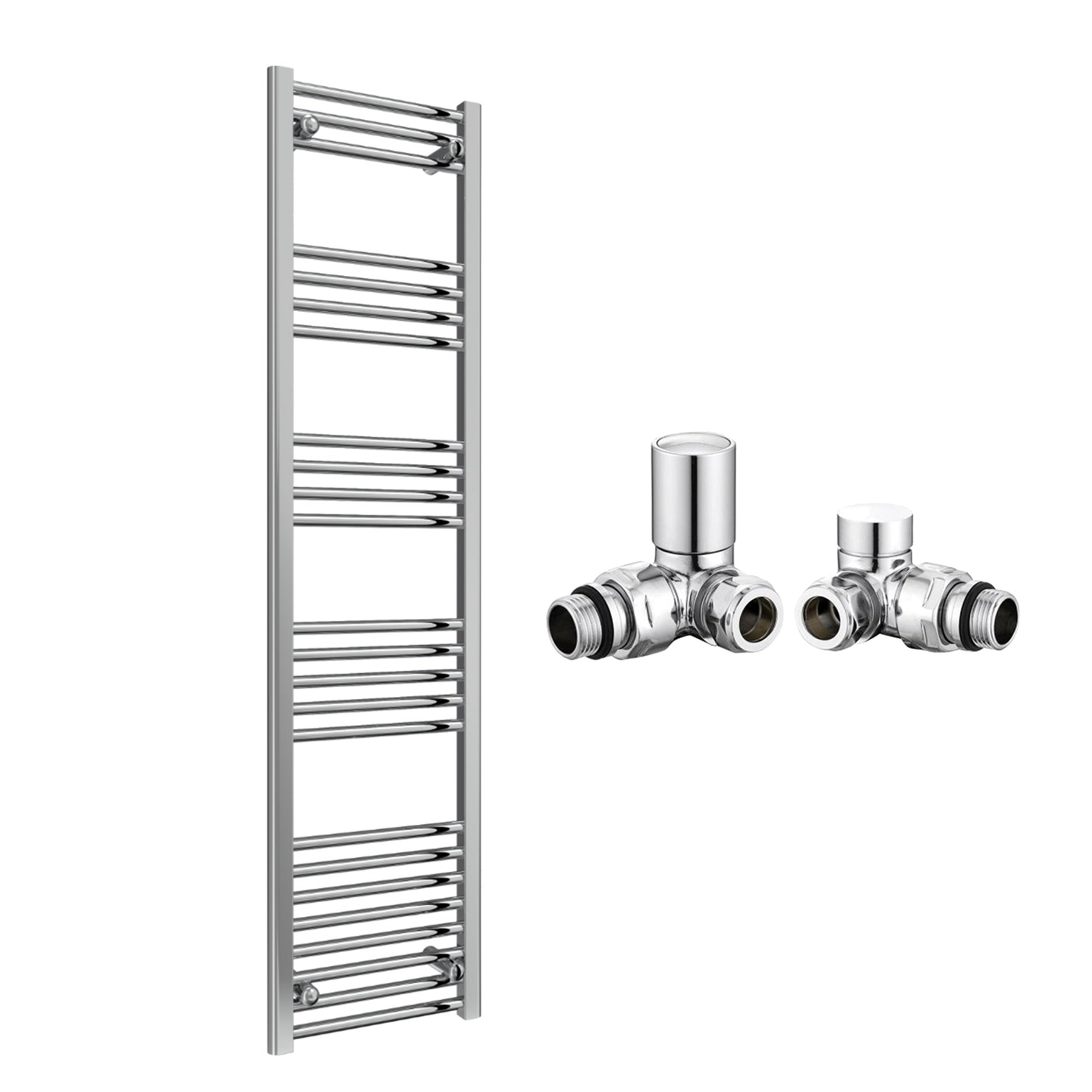 Reina Capo Flat Chrome Bathroom Heated Towel Rail 1800 x 400mm with Manual Corner Valves - Stylish Mild Steel Ladder Radiator