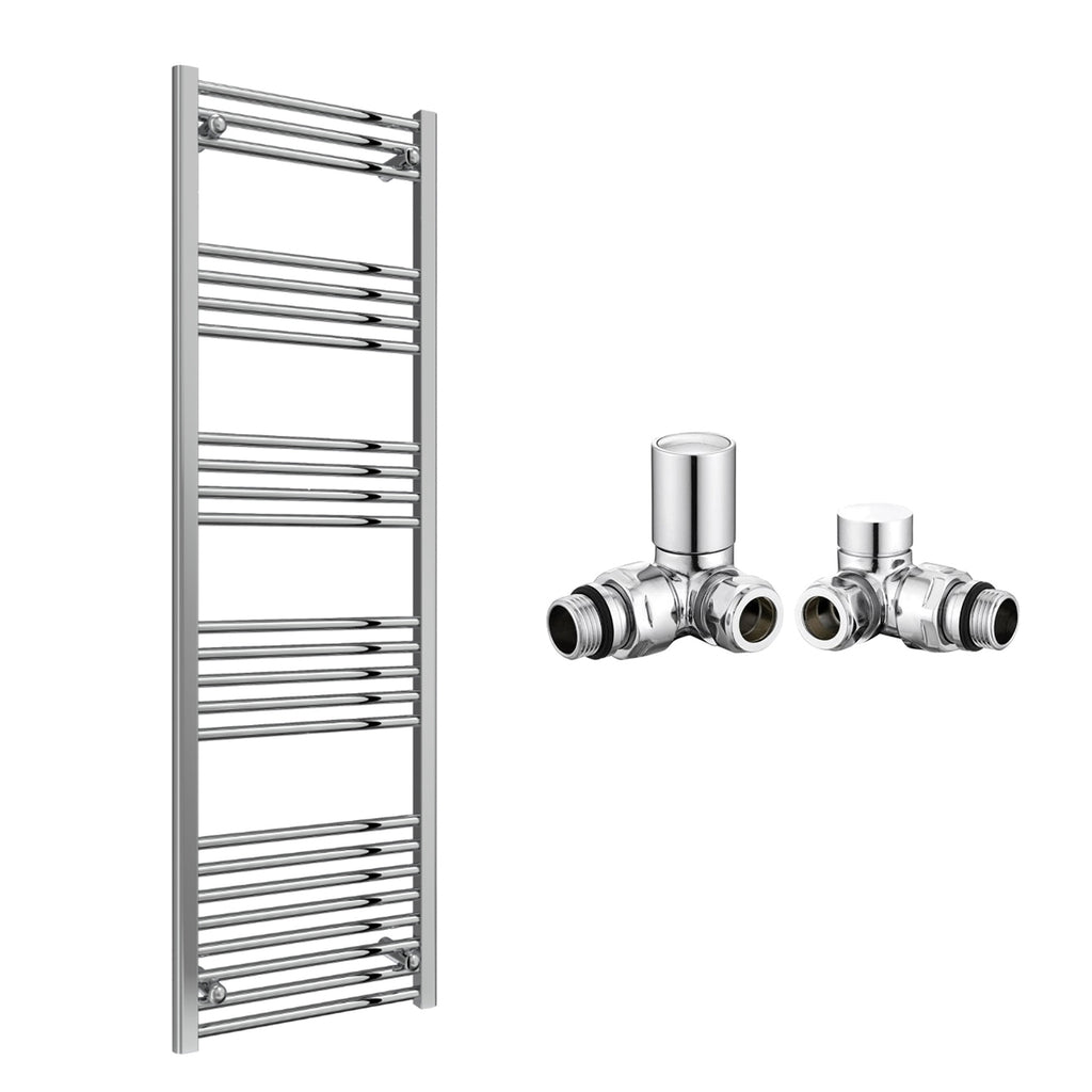 Reina Capo Flat Chrome Bathroom Heated Towel Rail 1800 x 500mm with Manual Corner Valves - Stylish Mild Steel Ladder Radiator