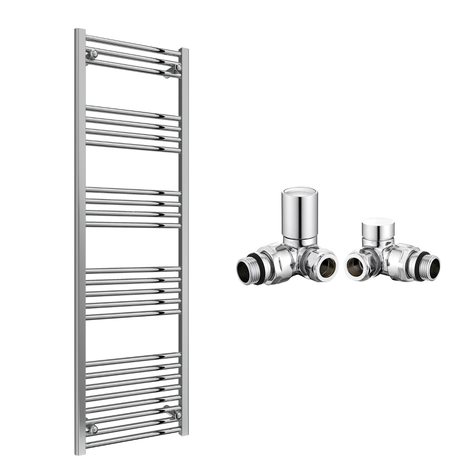 Reina Capo Flat Chrome Bathroom Heated Towel Rail 1800 x 500mm with Manual Corner Valves - Stylish Mild Steel Ladder Radiator