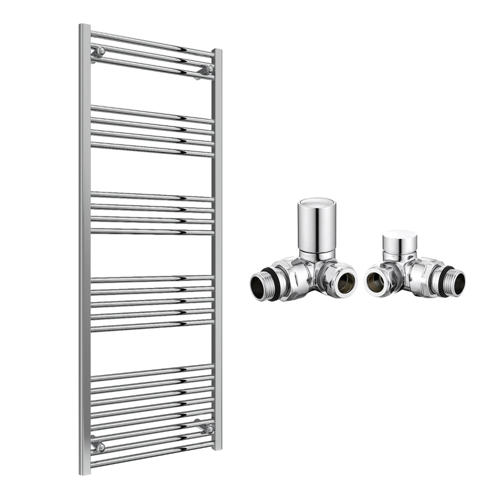 Reina Capo Flat Chrome Bathroom Heated Towel Rail 1800 x 600mm with Manual Corner Valves - Stylish Mild Steel Ladder Radiator