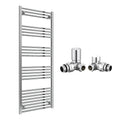 Reina Capo Flat Chrome Bathroom Heated Towel Rail 1800 x 600mm with Manual Corner Valves - Stylish Mild Steel Ladder Radiator