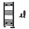 Reina Capo Flat Black Bathroom Heated Towel Rail 800 x 400mm with TRV Angled Valves - Stylish Mild Steel Ladder Radiator