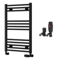 Reina Capo Flat Black Bathroom Heated Towel Rail 800 x 500mm with TRV Angled Valves - Stylish Mild Steel Ladder Radiator