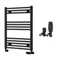 Reina Capo Flat Black Bathroom Heated Towel Rail 800 x 600mm with TRV Angled Valves - Stylish Mild Steel Ladder Radiator