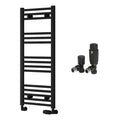 Reina Capo Flat Black Bathroom Heated Towel Rail 1000 x 400mm with TRV Angled Valves - Stylish Mild Steel Ladder Radiator