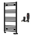 Reina Capo Flat Black Bathroom Heated Towel Rail 1000 x 500mm with TRV Angled Valves - Stylish Mild Steel Ladder Radiator