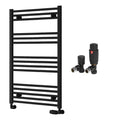 Reina Capo Flat Black Bathroom Heated Towel Rail 1000 x 600mm with TRV Angled Valves - Stylish Mild Steel Ladder Radiator