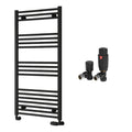 Reina Capo Flat Black Bathroom Heated Towel Rail 1200 x 600mm with TRV Angled Valves - Stylish Mild Steel Ladder Radiator