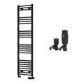 Reina Capo Flat Black Bathroom Heated Towel Rail 1600 x 400mm with TRV Angled Valves - Stylish Mild Steel Ladder Radiator