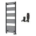 Reina Capo Flat Black Bathroom Heated Towel Rail 1600 x 600mm with TRV Angled Valves - Stylish Mild Steel Ladder Radiator
