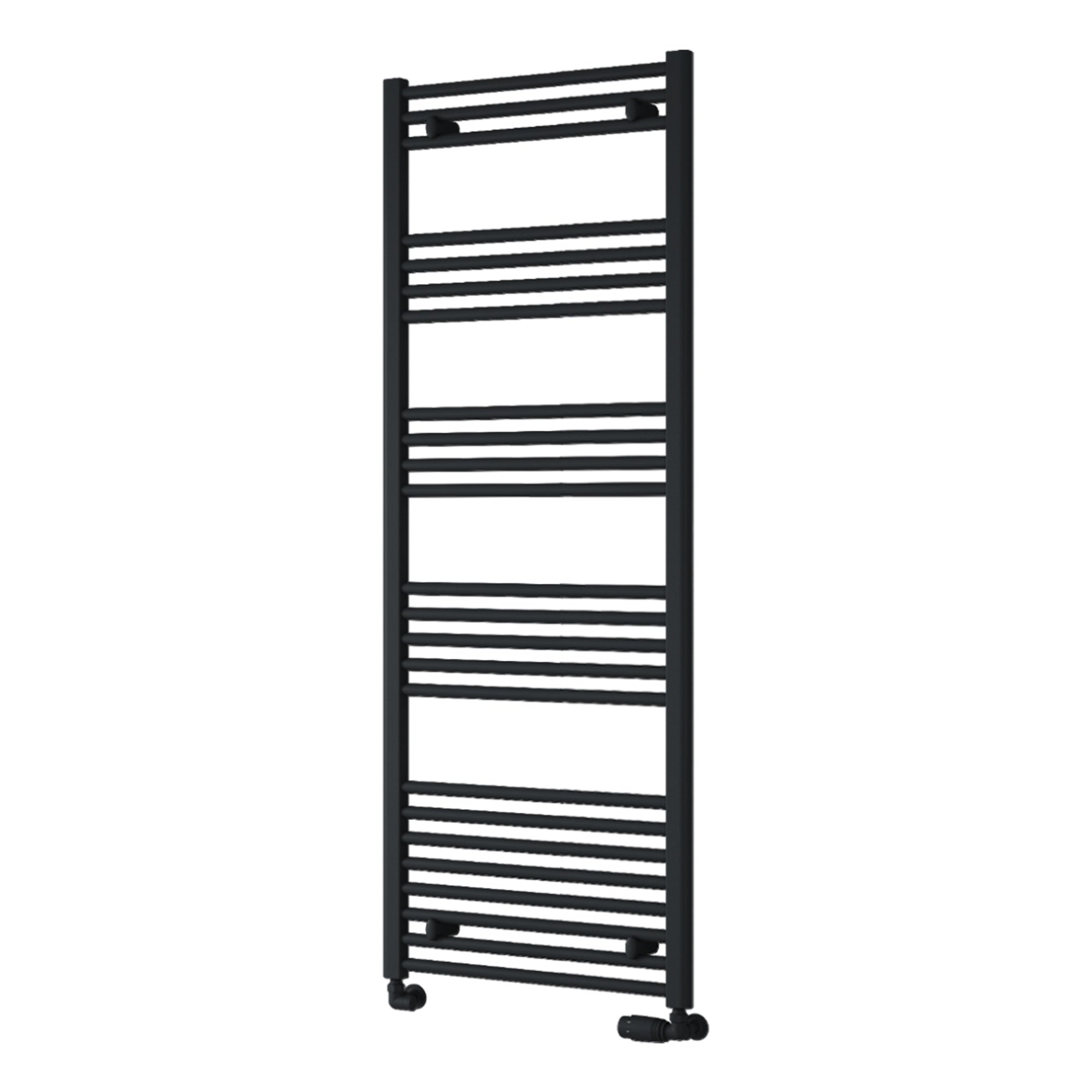 Reina Capo Flat Black Bathroom Heated Towel Rail 1600 x 600mm with TRV Angled Valves - Stylish Mild Steel Ladder Radiator