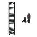 Reina Capo Flat Black Bathroom Heated Towel Rail 1800 x 400mm with TRV Angled Valves - Stylish Mild Steel Ladder Radiator