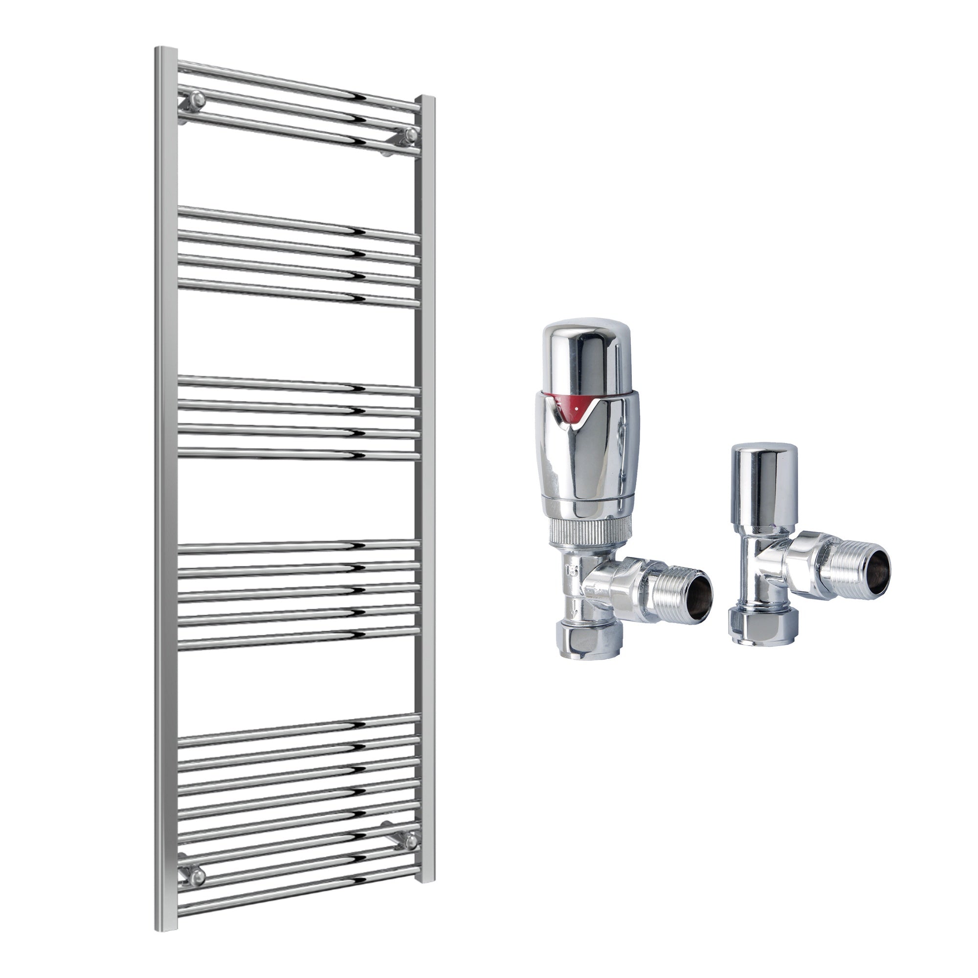 Reina Capo Flat Black Bathroom Heated Towel Rail 1800 x 500mm with TRV Angled Valves - Stylish Mild Steel Ladder Radiator