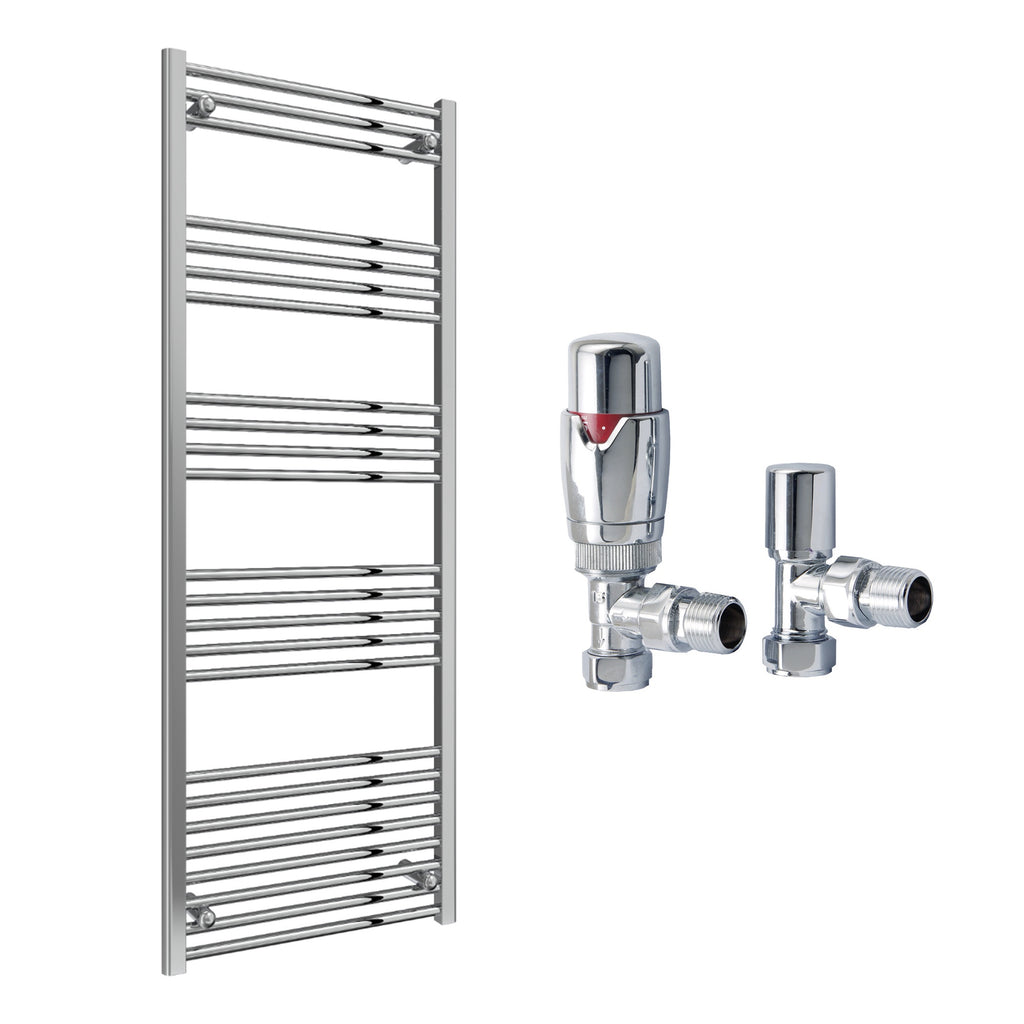 Reina Capo Flat Black Bathroom Heated Towel Rail 1800 x 600mm with TRV Angled Valves - Stylish Mild Steel Ladder Radiator