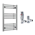 Reina Capo Flat Chrome Bathroom Heated Towel Rail 800 x 400mm with TRV Angled Valves - Stylish Mild Steel Ladder Radiator