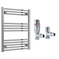 Reina Capo Flat Chrome Bathroom Heated Towel Rail 800 x 600mm with TRV Angled Valves - Stylish Mild Steel Ladder Radiator