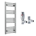 Reina Capo Flat Chrome Bathroom Heated Towel Rail 1000 x 400mm with TRV Angled Valves - Stylish Mild Steel Ladder Radiator