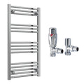 Reina Capo Flat Chrome Bathroom Heated Towel Rail 1000 x 500mm with TRV Angled Valves - Stylish Mild Steel Ladder Radiator