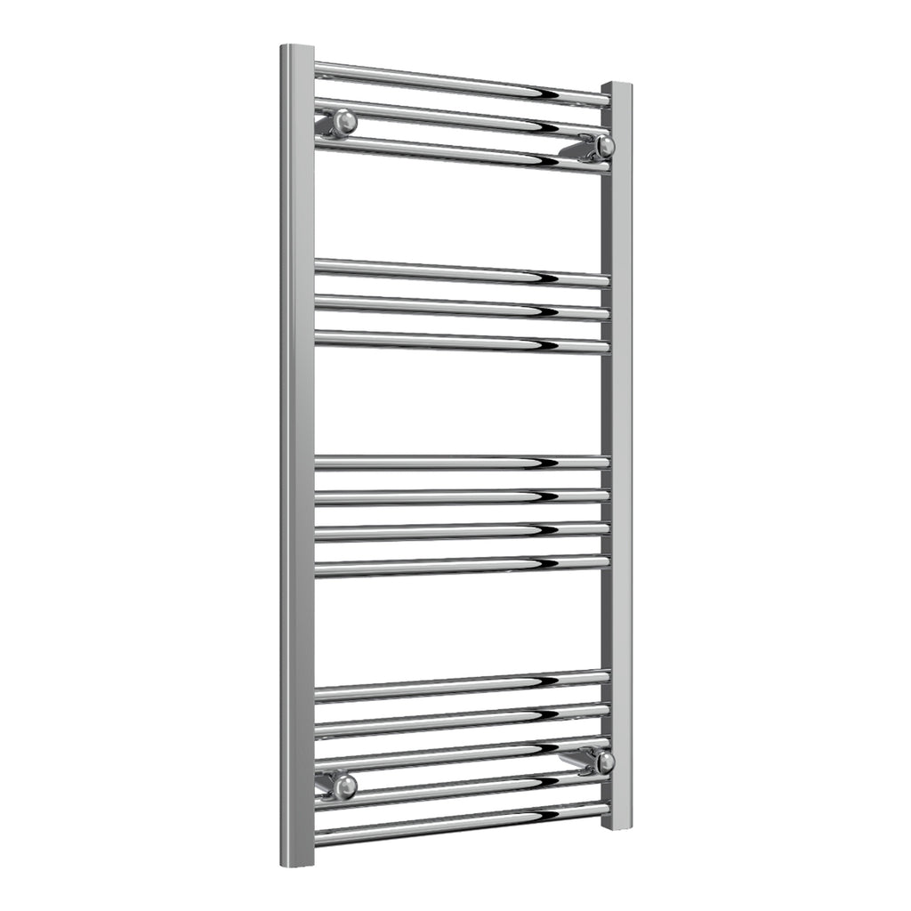 Reina Capo Flat Chrome Bathroom Heated Towel Rail 1000 x 500mm with TRV Angled Valves - Stylish Mild Steel Ladder Radiator