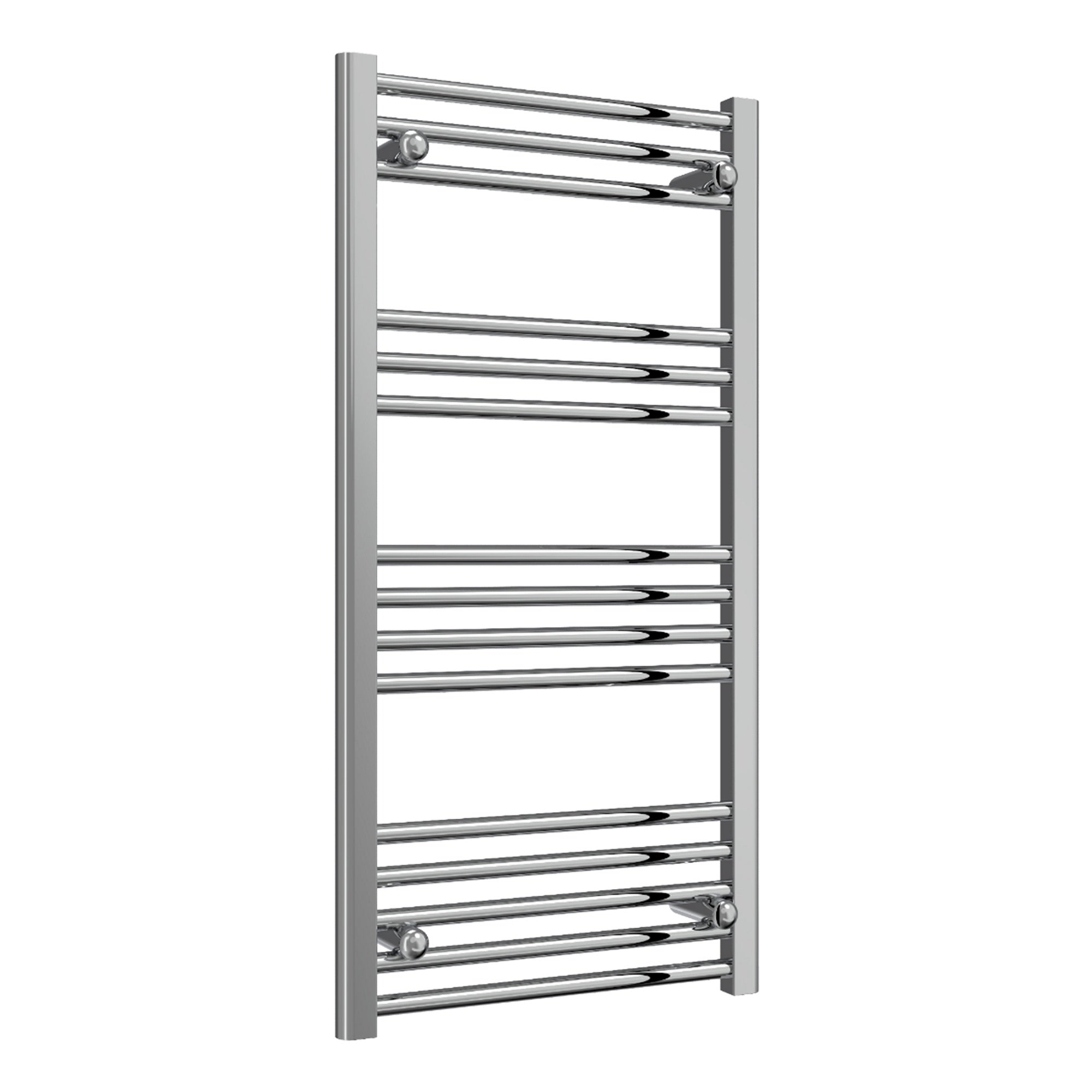 Reina Capo Flat Chrome Bathroom Heated Towel Rail 1000 x 500mm with TRV Angled Valves - Stylish Mild Steel Ladder Radiator