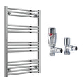 Reina Capo Flat Chrome Bathroom Heated Towel Rail 1000 x 600mm with TRV Angled Valves - Stylish Mild Steel Ladder Radiator