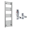 Reina Capo Flat Chrome Bathroom Heated Towel Rail 1200 x 400mm with TRV Angled Valves - Stylish Mild Steel Ladder Radiator