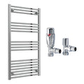 Reina Capo Flat Chrome Bathroom Heated Towel Rail 1200 x 600mm with TRV Angled Valves - Stylish Mild Steel Ladder Radiator