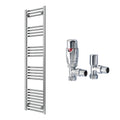 Reina Capo Flat Chrome Bathroom Heated Towel Rail 1600 x 400mm with TRV Angled Valves - Stylish Mild Steel Ladder Radiator