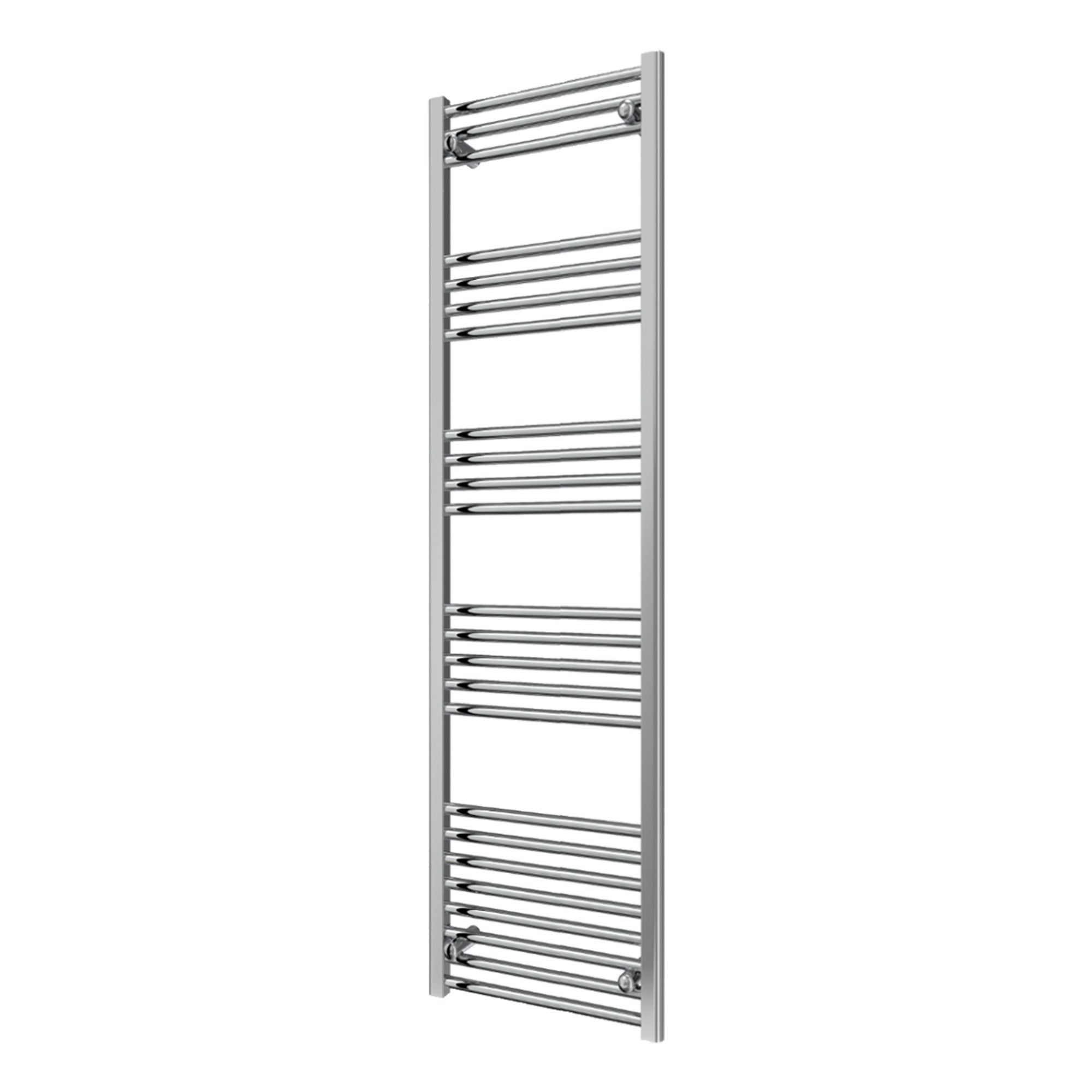 Reina Capo Flat Chrome Bathroom Heated Towel Rail 1600 x 500mm with TRV Angled Valves - Stylish Mild Steel Ladder Radiator