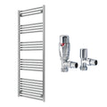 Reina Capo Flat Chrome Bathroom Heated Towel Rail 1600 x 600mm with TRV Angled Valves - Stylish Mild Steel Ladder Radiator