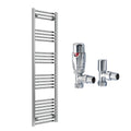 Reina Capo Flat Chrome Bathroom Heated Towel Rail 1800 x 400mm with TRV Angled Valves - Stylish Mild Steel Ladder Radiator