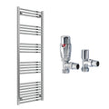 Reina Capo Flat Chrome Bathroom Heated Towel Rail 1800 x 500mm with TRV Angled Valves - Stylish Mild Steel Ladder Radiator