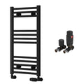 Reina Capo Flat Black Bathroom Heated Towel Rail 800 x 400mm with TRV Straight Valves - Stylish Mild Steel Ladder Radiator